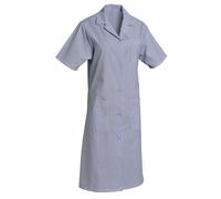 Blouse professionnelle femme bleu ciel et blanc en polycoton, manches courtes, taille 40/42