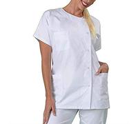 Blouse Tunique Médicale Femme Blouse De Laboratoire Manches Courtes Col Rond Blouse Cuisine Blanche avec Poche DéContracté Grande Taille Chemisier Chic Blouse Médicale à Manches Courtes