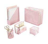 BLU MONACO 5 Piece Office Supplies Pink Desk Organizer Set - with Desktop Hanging File Organizer, Magazine Holder, Pen Cup, Sticky Note Holder, Letter sorter - Pink Desk Accessories for Women Office