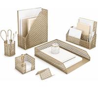 BLU MONACO Ensemble d’organisation de bureau avec trieur de courrier, porte-notes autocollantes, pot à stylos, porte-magazines, bac à lettres et porte-cartes de visite, doré/rose