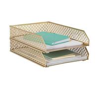 Blu Monaco Lot de 2 bacs à Papier empilables dorés - Plateau en métal à Deux Niveaux - Bac à courrier empilable - Plateau de boîte de réception pour Bureau