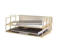 Blu Monaco - Organiseur de fichiers doré pour Bureau - Accessoire de Bureau doré à 2 Niveaux - Bac à Documents - Bac à Lettres