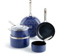 Blue Diamond Batterie de cuisine 7 pièces - revêtement céramique infusé diamant induction bleu