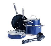 Blue Diamond Cookware Batterie de Cuisine avec Revêtement Antiadhésif en Céramique Renforcé avec des Diamants, Set de 10 Poêles et Casseroles, Sans PFAS, Va au Lave-vaisselle et au Four, Bleu