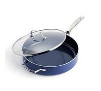 Blue Diamond Cookware Sauteuse de 28 cm/4,3 L avec Revêtement Antiadhésif en Céramique Renforcé avec des Diamants, Couvercle, Sans PFAS, Compatible avec l'Induction, Va au Lave-vaisselle & Four, Bleu