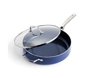 Blue Diamond Cookware Sauteuse de 28 cm/4,3 L avec Revêtement Antiadhésif en Céramique Renforcé avec des Diamants, Couvercle, Sans PFAS, Compatible avec l'Induction, Va au Lave-vaisselle & Four, Bleu