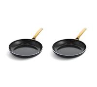 Blue Diamond Gold Set de Poêles à frire Antiadhésive en Céramique Infusée de Diamants de 24 cm et 28 cm, Sans PFAS, Convient à l'induction, Va au Lave-vaisselle, Va au Four, Poignée d'Or, Noir