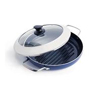 Blue Diamond Poêle à Griller Antiadhésive en Céramique Infusée aux Diamants de 28 cm avec Couvercle en Verre, Sans PFAS, Grillade, BBQ, Va au Four, Bleu