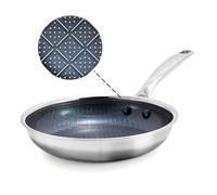 Blue Diamond Poêle hybride anti-adhésive en acier inoxydable - 20 cm - Poêle en céramique sans PFAS - Diamond Bond pour une cuisson puissante - Poêle à œufs et omelette - Passe au lave-vaisselle
