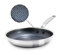 Blue Diamond Poêle hybride anti-adhésive en acier inoxydable - 24 cm - Poêle en céramique sans PFAS - Diamond Bond pour une cuisson puissante - Poêle à œufs et omelette - Passe au lave-vaisselle