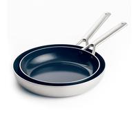 Blue Diamond Triple Steel Set de Poêles à Frire en Acier Inox 18/10 Revêtement Antiadhésif Céramique Renforcé avec des Diamants,24cm et 28cm,Sans PFAS,Multicouche,Induction,Lave-Vaisselle,Four,Argente