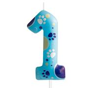 Blue Dog Paw Print Bougies d'anniversaire numéro 1, Bougies de patte de chien pour Pet Puppy Cat Party, Décorations pour garçons et filles 1 ème anniversaire Fournitures de fête