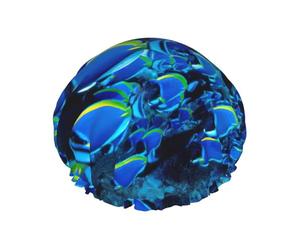 Blue Fish Ocean Print Couvre-cheveux pour la douche, bonnet de douche réglable et élégant pour femme Grand bonnet de douche imperméable