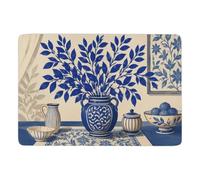 Blue Floral Vase Print Tapis 150 X 100 Cm, Doux Antidérapant Pour Chambre | Ambiance d'hiver : Tapis 150 x 100 cm, avec impression par transfert thermique; pour chambre et salon
