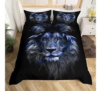 Blue Lion Parure de Lit 220x240cm Safari Fur Parure Housse de Couette 3D Wild Animaux Parure de Lit Respirant Faune Décor Crack Design Brick Room Decor