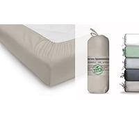 BLUE MOON Drap-housse en jersey de coton bio certifié GOTS - Ökotex Made in Green (sable, 140-160 x 200 cm)