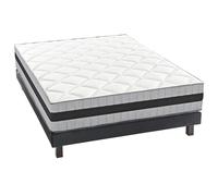 BLUE MOON Ensemble Matelas Cozy Relax 160x200 + Sommier Noir | Mémoire de Forme | Double Face Mi-Ferme/Ferme | 5 Zones de Confort | Base Tapissière Pieds Wengé | Fabriqué en Belgique