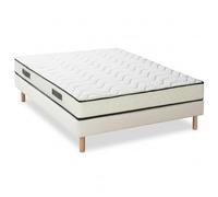 BLUE MOON Ensemble Matelas Morphose 140x190 + Sommier Tapissier | Mousse Haute Résilience Mi-Ferme | 15 cm | Pieds Hêtre Massif | Bois FSC | Livré Assemblé | Fabriqué en Belgique