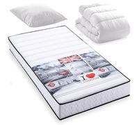 BLUE MOON Pack Bridge Matelas Mousse London 90x190 + 1 Couette + 1 Oreiller. Mousse profilée 5 Zones de Confort. Épaisseur 15cm - Fabriqué en Belgique
