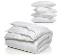 Blue Moon Pack Couette Été 220x240 + 4 Oreillers | Microfibre Légère | Ouate Respirante 200 g/m² | Toucher Peau de Pêche | Lavable en Machine | Hypoallergénique | Fabriqué en Belgique