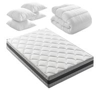 BLUE MOON Pack Matelas Cozy Relax 140x190 + Couette + 4 Oreillers | Mémoire de Forme | Double Face Mi-Ferme/Ferme | 5 Zones de Confort | Livré Compressé | Fabriqué en Belgique