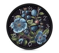 Blueberry Applique Horloge murale silencieuse sans tic-tac 25,4 cm | Horloge murale ronde à piles, cadran en verre trempé, horloge décorative moderne pour la maison, la salle à manger