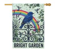Bluebird Drapeau de maison, jardin, nature, colibri arc-en-ciel, printemps, toile de jute bleue double face, drapeaux décoratifs pour extérieur, terrasse, cour, pelouse, entrée, balcon, 71 x 101 cm