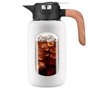 BLUEGO 2,5 litres Pichet en verre Avec couvercle et poignée Carafe à eau Chaud/Froid Carafe à eau Glace Pichet à thé Pour Vin Café Lait Jus Boissons, Blanc