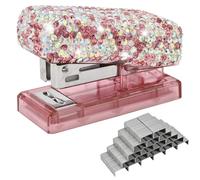 Blueshyhall Agrafeuse Mini Paillettes, Bling Bling Agrafeuse de Poche avec Strass Diamant, Mini Stapler avec 1000 Agrafes 26/6, Petite Tacker pour Bureau Portable (Rose)