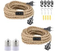 BlueXP 2 Pièces 6m Douille de Lampe E27 Vintage avec Interrupteur et Câble | Chanvre Tressée Vintage Anneau à Vis pour DIY Lampe Suspension Industrielle pour Salon Chambre Bar