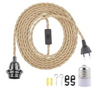 BlueXP Douille de Lampe E27 Vintage avec Interrupteur et Câble 4.5m | Corde de Chanvre Tressée Vintage Anneau à Vis pour DIY Lampe Suspension Lumière Pendante Industrielle pour Salon Chambre Bar