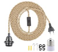 BlueXP Douille de Lampe E27 Vintage avec Interrupteur et Câble 6m en Corde | Chanvre Tressée Vintage Anneau à Vis pour DIY Lampe Suspension Lumière Pendante Industrielle pour Salon Chambre Bar