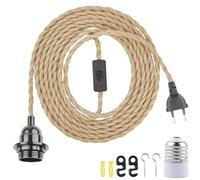 BlueXP Douille de Lampe E27 Vintage avec Interrupteur et Câble 8m en Corde | Chanvre Tressée Vintage Anneau à Vis pour DIY Lampe Suspension Lumière Pendante Industrielle pour Salon Chambre Bar