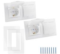 BlueXP Prise Encastrée 2 Pièces 16A 250V Double Prise avec Rabat Blanc | Murale étanche Intérieure et Extérieure Prise Contact de Terre avec Couvercle à Charnière Pour Salle de Bain Cuisine