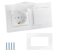 BlueXP Prise Etanche 2 voies 16A 250V Double Prise avec Rabat Blanc | Murale étanche Intérieure et Extérieure Prise de Contact de Terre avec Couvercle à Charnière Pour Salle de Cuisine Garage