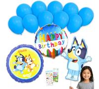 Bluey Lot de 13 ballons - Lot de 2 ballons en aluminium, ballons d'anniversaire, autocollants, plus | Décorations de ballons Bluey pour fêtes d'enfants, garçons et filles