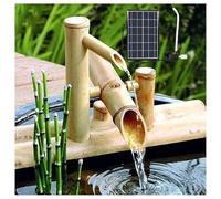 BLUEZY Fontaine Solaire Exterieure De Jardin Fontaine en Bambou pour Intérieur, Cascade Bassin Feng Shui, Fontaine Solaire en Bambou avec Pompe À Eau, Cascade De Décoration Zen Japonaise 35cm
