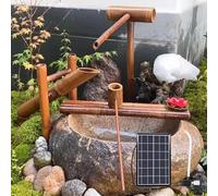 BLUEZY Kit De Fontaine en Bambou Solaire, Fontaine d'eau Zen Feng Shui, Fontaine Japonaise À Bascule, Fontaine Décorative, Cascade Bassin pour Jardin, Terrasse, Cour, Pelouse, Extérieur B