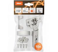 blum 10x charnière de meuble CLIP top BLUMOTION 110° I charnière à boîtier Soft-close 35 mm I embase en croix CLIP montable séparément, distance 0 mm | Réglage 3D façade | Nickelé | Butée d'angle