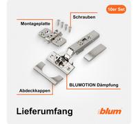 BLUM 10x CLIP top BLUMOTION Charnière de meuble 110° I Charnière à fermeture en douceur 35 mm I Plaque de montage en croix CLIP à monter séparément, entretoise 0 mm