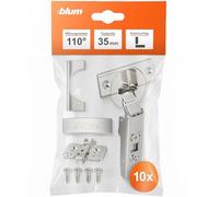 blum 10x CLIP top charnière 35mm recouvrement total sans soft-close nickelé | Charnière invisible sans amortisseur | Soft-close BLUMOTION ajoutable | Recouvrement total 0mm | Clipsage sans outil