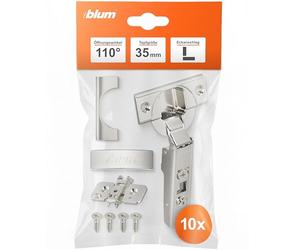 blum 10x CLIP top charnière 35mm recouvrement total sans soft-close nickelé | Charnière invisible sans amortisseur | Soft-close BLUMOTION ajoutable | Recouvrement total 0mm | Clipsage sans outil