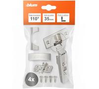 blum 4x CLIP top charnière 35mm recouvrement total sans soft-close nickelé | Charnière invisible sans amortisseur | Soft-close BLUMOTION ajoutable | Recouvrement total 0mm | Clipsage sans outil