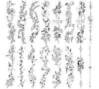 Blume tatouages temporaires pour femmes et filles,16 feuilles de tatouages floraux noirs esquisse de plantes sauvages,tatouage