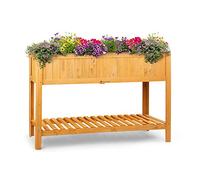 blumfeldt Altiplano Cubic - Potager surélevé, 150 x 100 x 50 cm (LxHxP), Bois de pin Massif, Grande Surface de Culture, Etagère intégrée, Montage Facile, Bois