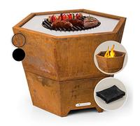 Blumfeldt Brasero Exterieur pour Le Jardin, Brasero Grill Barbecue Gril, Couverture Pluie, Bol en Acier, Brasero BBQ Hexagonal avec Foyer Camping, Brûleur à Bois, Résistant aux Intempéries, Tisonnier
