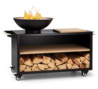 Blumfeldt Brasero Exterieur pour le Jardin, Brasero Plancha Portable avec Grille de BBQ, Bol en Acier, Brasero Barbecue avec Foyer pour le Camping, Brûleur à Bois, Ultra Solide, 128 x 90 x 59 cm