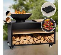 Blumfeldt Brasero Exterieur pour le Jardin, Brasero Plancha Portable avec Grille de BBQ, Bol en Acier, Brasero Barbecue avec Foyer pour le Camping, Brûleur à Bois, Ultra Solide, 128 x 90 x 59 cm