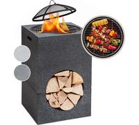 Blumfeldt Brasero Exterieur pour le Jardin, Brasero Plancha Portable avec Grille de BBQ, Pare-Etincelles et Bol en Acier, Brasero Barbecue avec Foyer pour le Camping, Brûleur à Bois, 50 x 75 x 50 cm