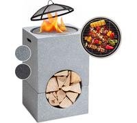 Blumfeldt Brasero Exterieur pour le Jardin, Brasero Plancha Portable avec Grille de BBQ, Pare-Etincelles et Bol en Acier, Brasero Barbecue avec Foyer pour le Camping, Brûleur à Bois, 50 x 75 x 50 cm